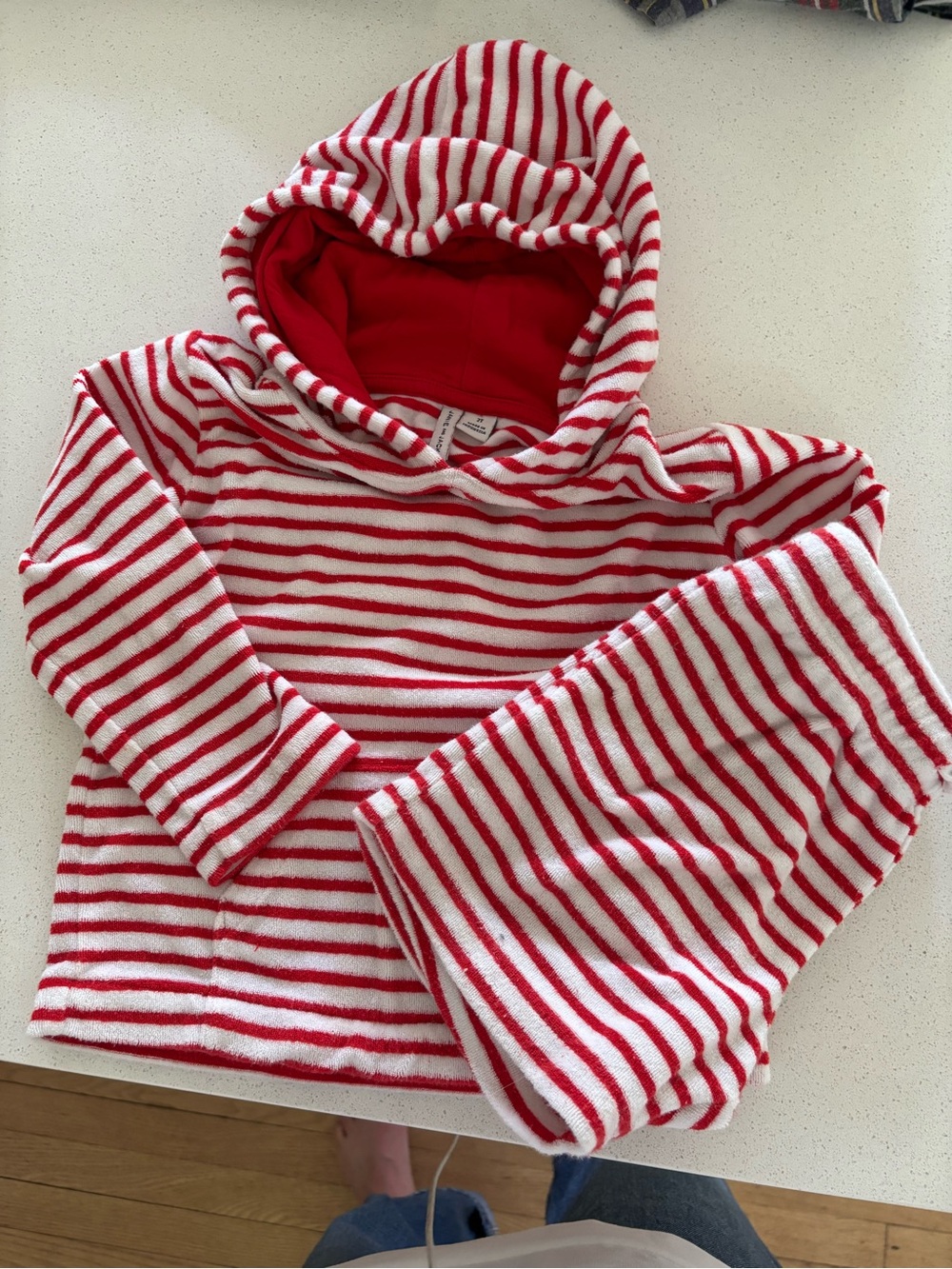 Janie and Jack Red and White Terrycloth Striped Hooded Pullover